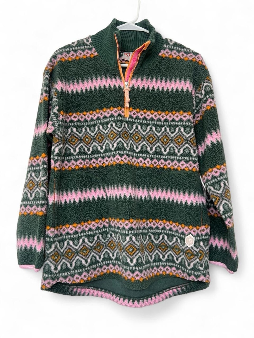 Kari Traa green pink orange fleece sherpa base layer sweatshirt quarter zip